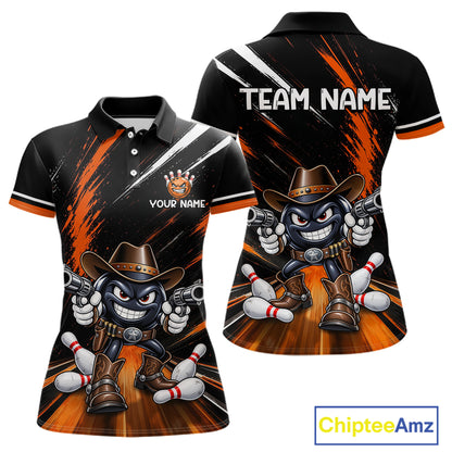 Custom Orange Funny Cowboy Gun Bowling Shirt  for Women Bowling Jersey QZT1325