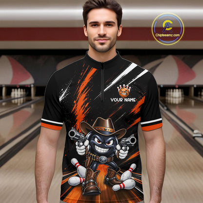 Custom Orange Funny Cowboy Gun Bowling Shirt  for Men Bowling Jersey QZT1325