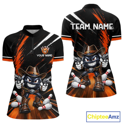 Custom Orange Funny Cowboy Gun Bowling Shirt  for Women Bowling Jersey QZT1325