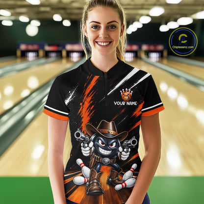 Custom Orange Funny Cowboy Gun Bowling Shirt  for Women Bowling Jersey QZT1325