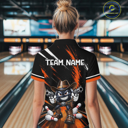 Custom Orange Funny Cowboy Gun Bowling Shirt  for Women Bowling Jersey QZT1325