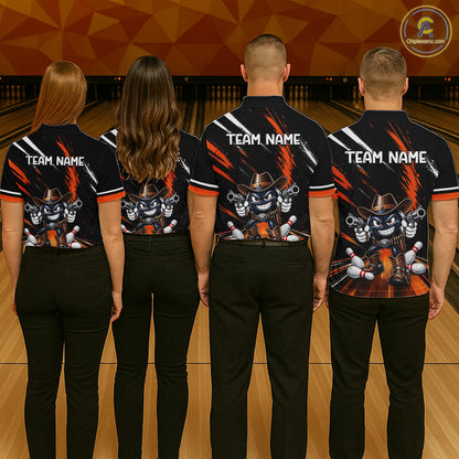 Custom Orange Funny Cowboy Gun Bowling Shirt  for Men Bowling Jersey QZT1325