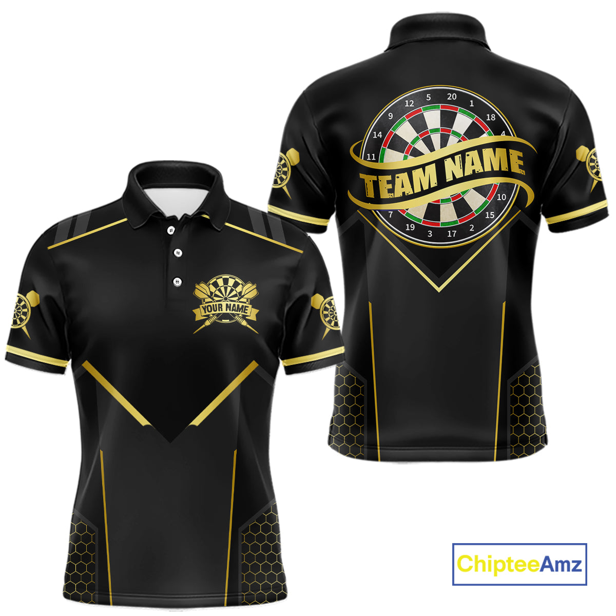 Black & Gold Dart Shirt for Men Custom Dart Dartboard League Jersey Polo & 1/4-Zip DHT105