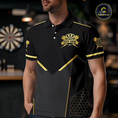 Black & Gold Dart Shirt for Men Custom Dart Dartboard League Jersey Polo & 1/4-Zip DHT105