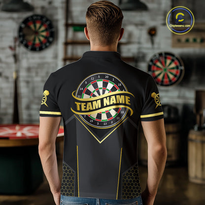 Black & Gold Dart Shirt for Men Custom Dart Dartboard League Jersey Polo & 1/4-Zip DHT105