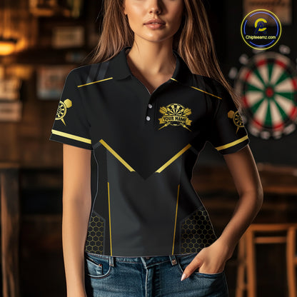 Black & Gold Dart Shirt for Women Custom Dart Dartboard League Jersey Polo & 1/4-Zip DHT105