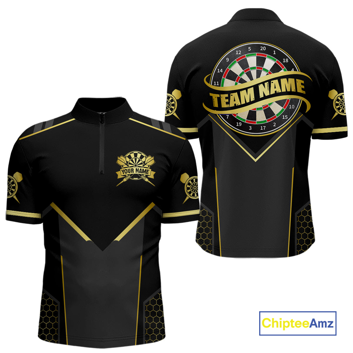 Black & Gold Dart Shirt for Men Custom Dart Dartboard League Jersey Polo & 1/4-Zip DHT105