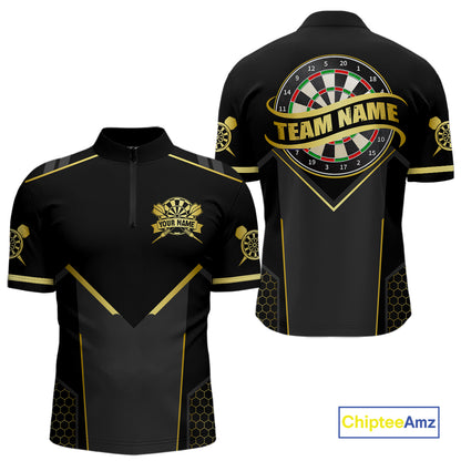 Black & Gold Dart Shirt for Men Custom Dart Dartboard League Jersey Polo & 1/4-Zip DHT105