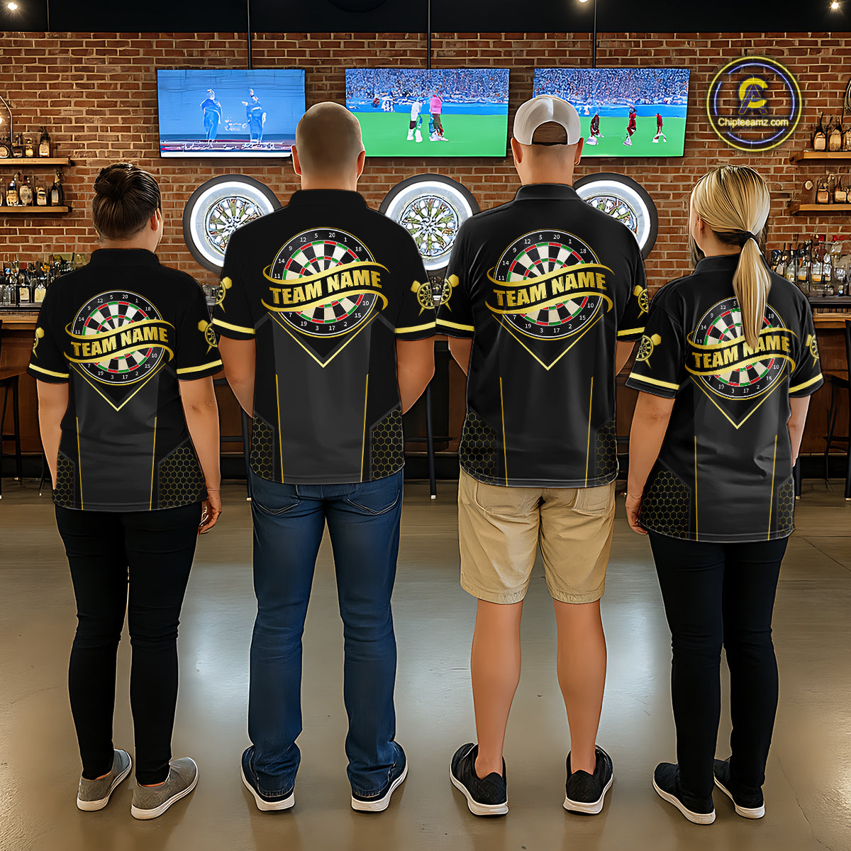 Black & Gold Dart Shirt for Women Custom Dart Dartboard League Jersey Polo & 1/4-Zip DHT105