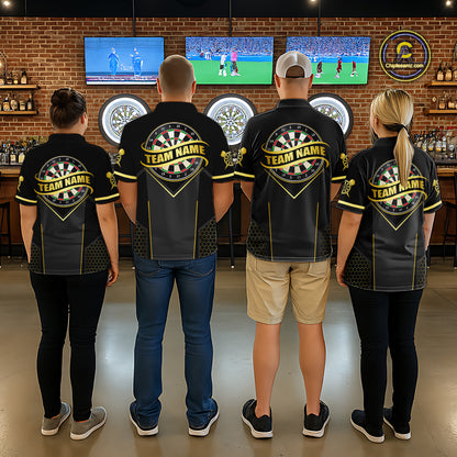 Black & Gold Dart Shirt for Women Custom Dart Dartboard League Jersey Polo & 1/4-Zip DHT105