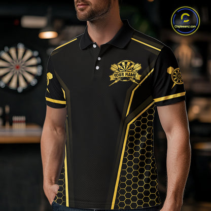 Black & Gold Dart Team Shirt for Men Custom Dart League Jersey Polo & 1/4-Zip DHT98