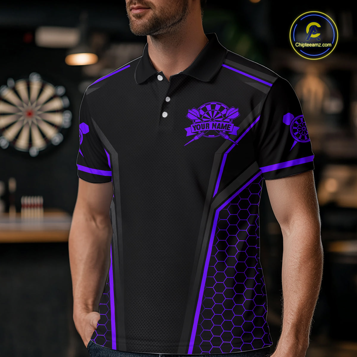 Black & Purple Dart Team Shirt for Men Custom Dart League Jersey Polo & 1/4-Zip DHT98