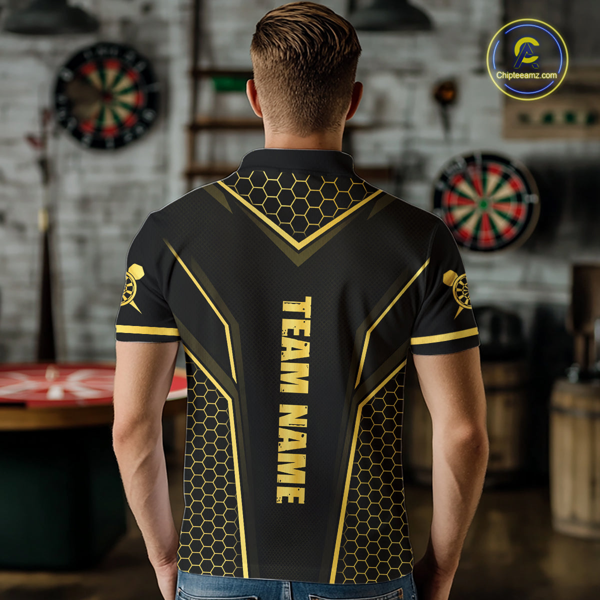Black & Gold Dart Team Shirt for Men Custom Dart League Jersey Polo & 1/4-Zip DHT98