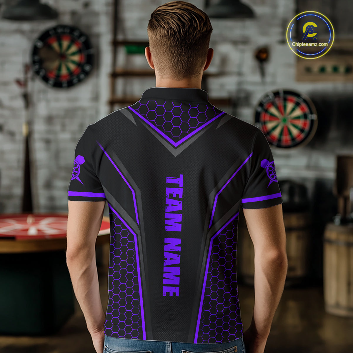 Black & Purple Dart Team Shirt for Men Custom Dart League Jersey Polo & 1/4-Zip DHT98