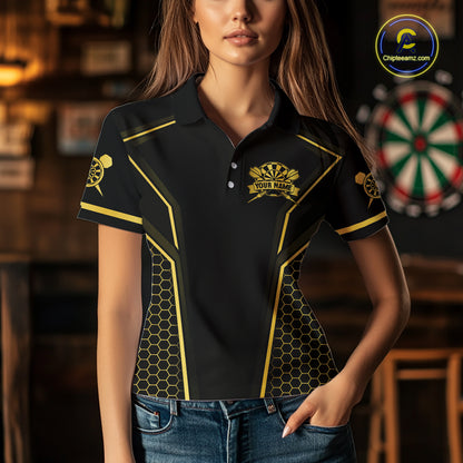 Black & Gold Dart Team Shirt for Women Custom Dart League Jersey Polo & 1/4-Zip DHT98