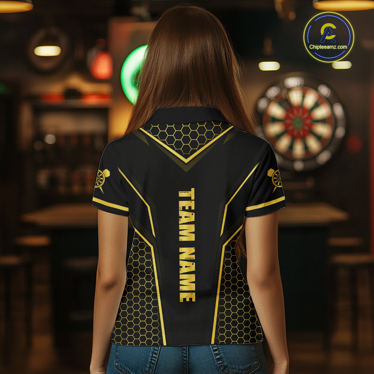 Black & Gold Dart Team Shirt for Women Custom Dart League Jersey Polo & 1/4-Zip DHT98