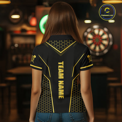 Black & Gold Dart Team Shirt for Women Custom Dart League Jersey Polo & 1/4-Zip DHT98