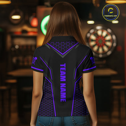 Black & Purple Dart Team Shirt for Women Custom Dart League Jersey Polo & 1/4-Zip DHT98