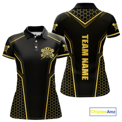 Black & Gold Dart Team Shirt for Women Custom Dart League Jersey Polo & 1/4-Zip DHT98