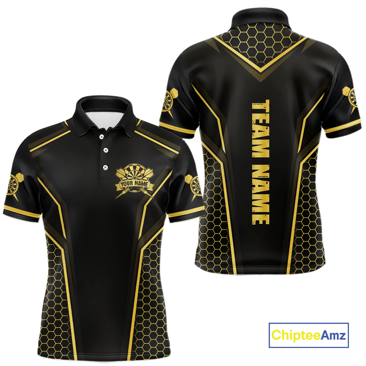 Black & Gold Dart Team Shirt for Men Custom Dart League Jersey Polo & 1/4-Zip DHT98