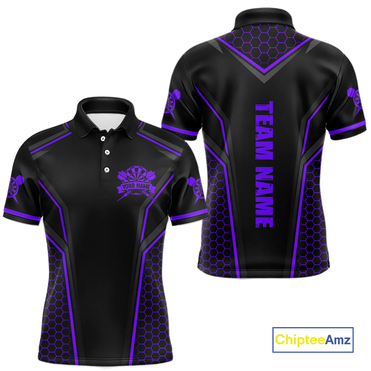 Black & Purple Dart Team Shirt for Men Custom Dart League Jersey Polo & 1/4-Zip DHT98