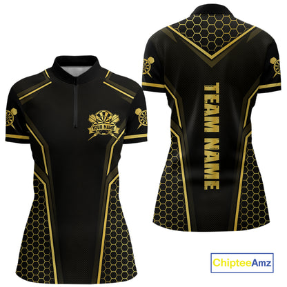Black & Gold Dart Team Shirt for Women Custom Dart League Jersey Polo & 1/4-Zip DHT98
