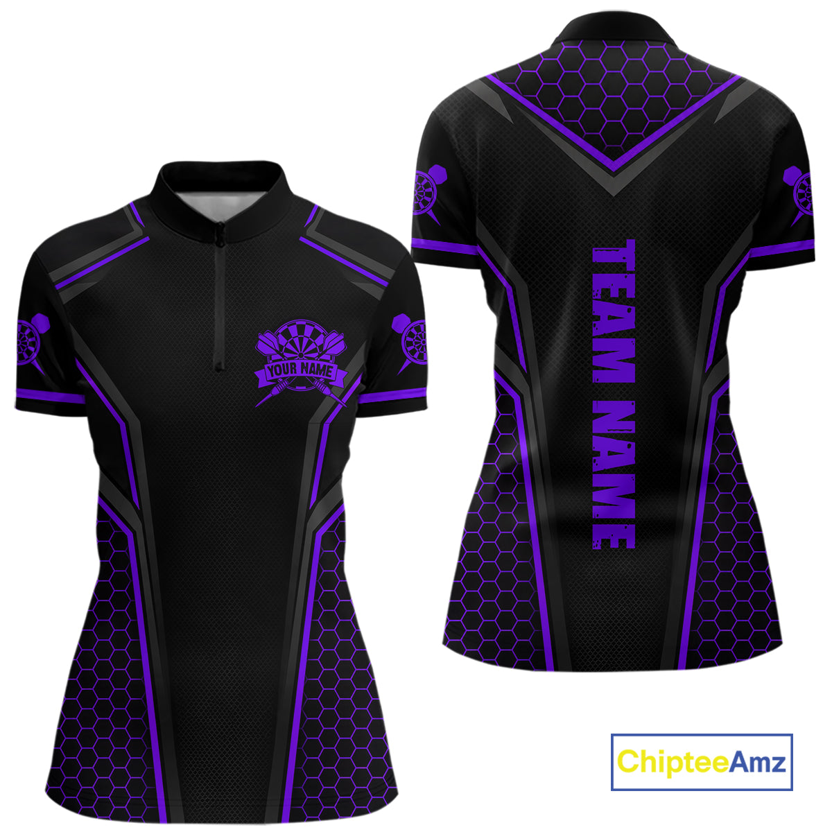 Black & Purple Dart Team Shirt for Women Custom Dart League Jersey Polo & 1/4-Zip DHT98