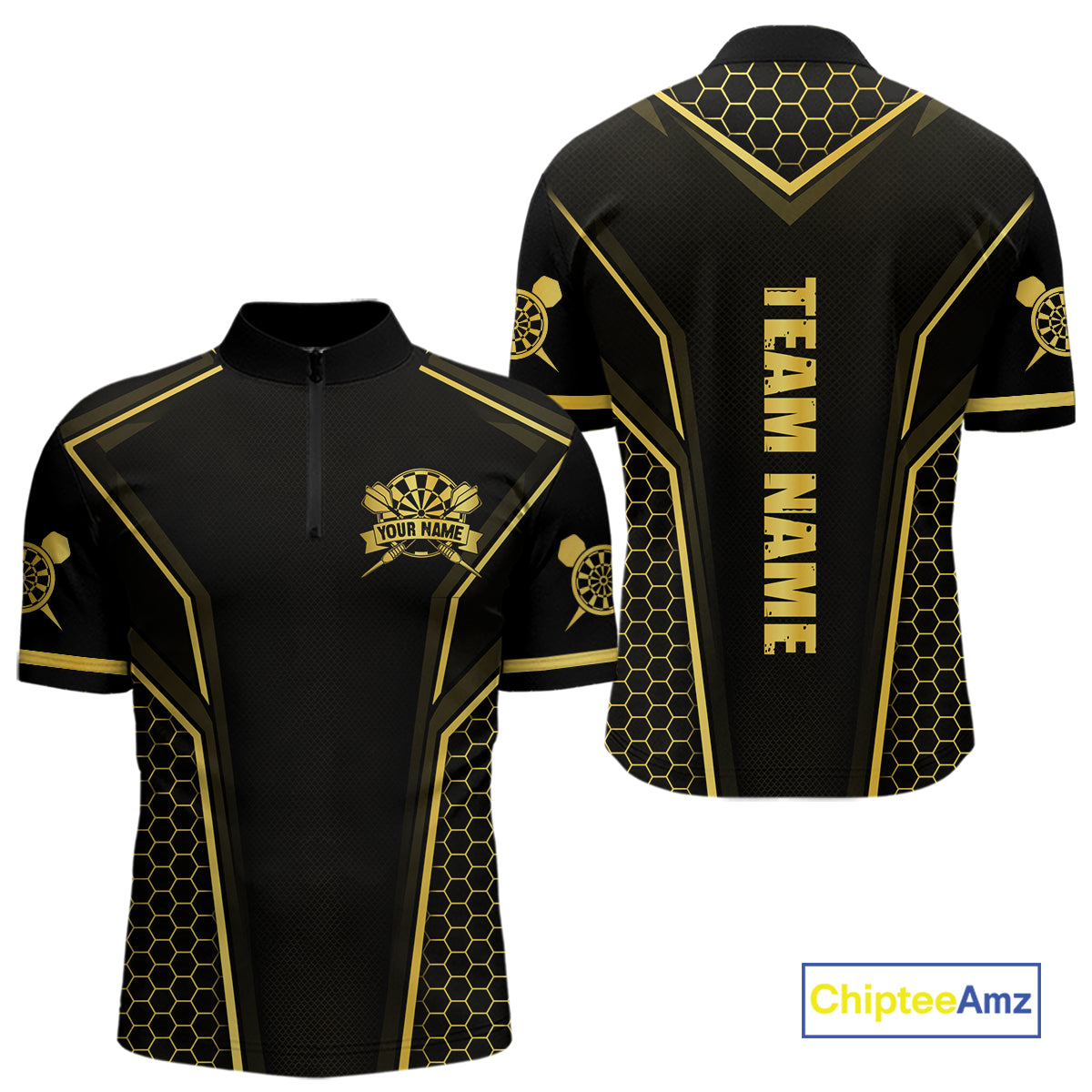 Black & Gold Dart Team Shirt for Men Custom Dart League Jersey Polo & 1/4-Zip DHT98