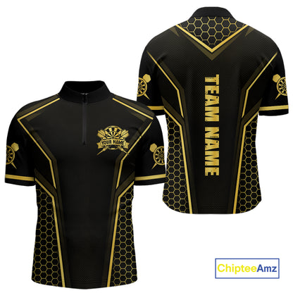 Black & Gold Dart Team Shirt for Men Custom Dart League Jersey Polo & 1/4-Zip DHT98