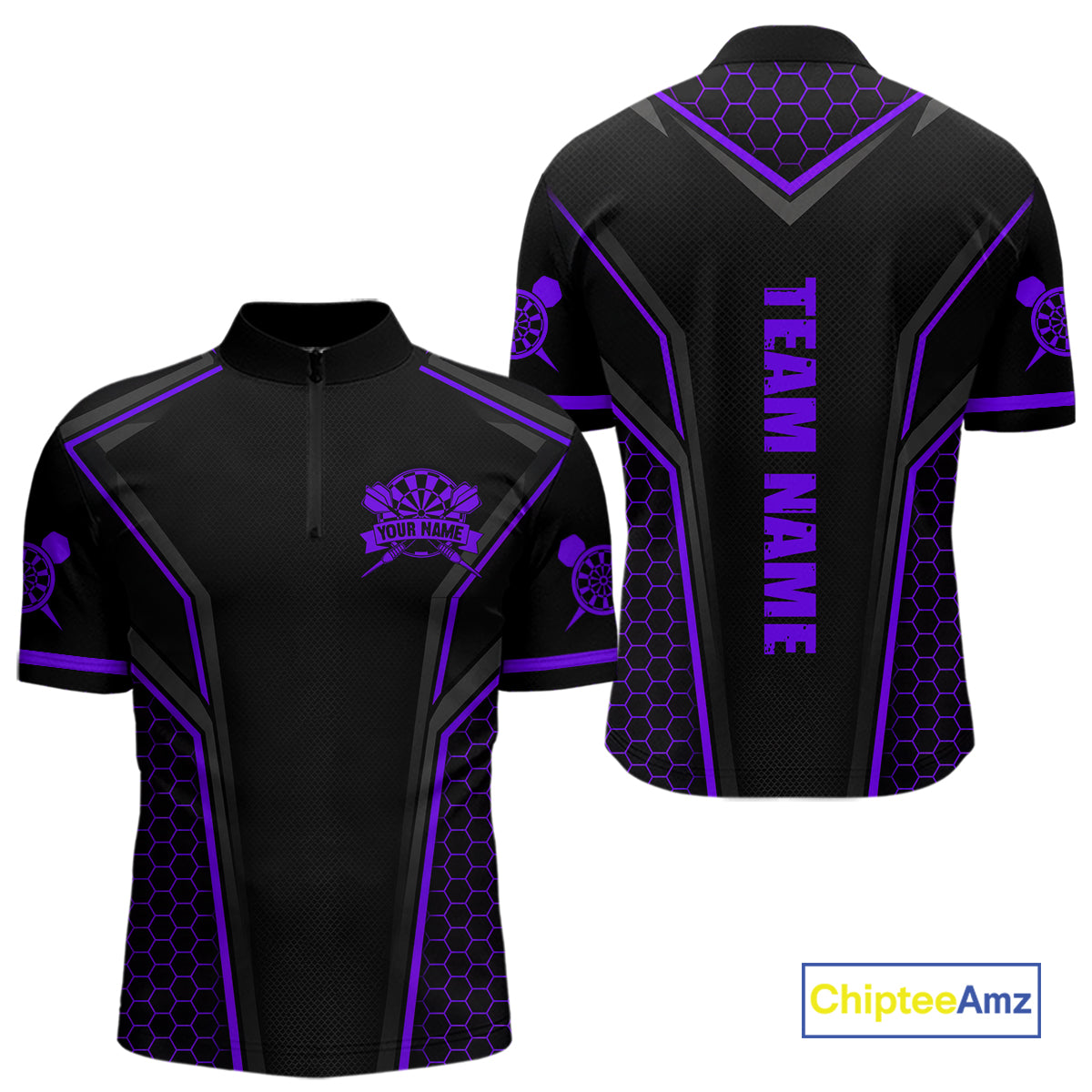 Black & Purple Dart Team Shirt for Men Custom Dart League Jersey Polo & 1/4-Zip DHT98