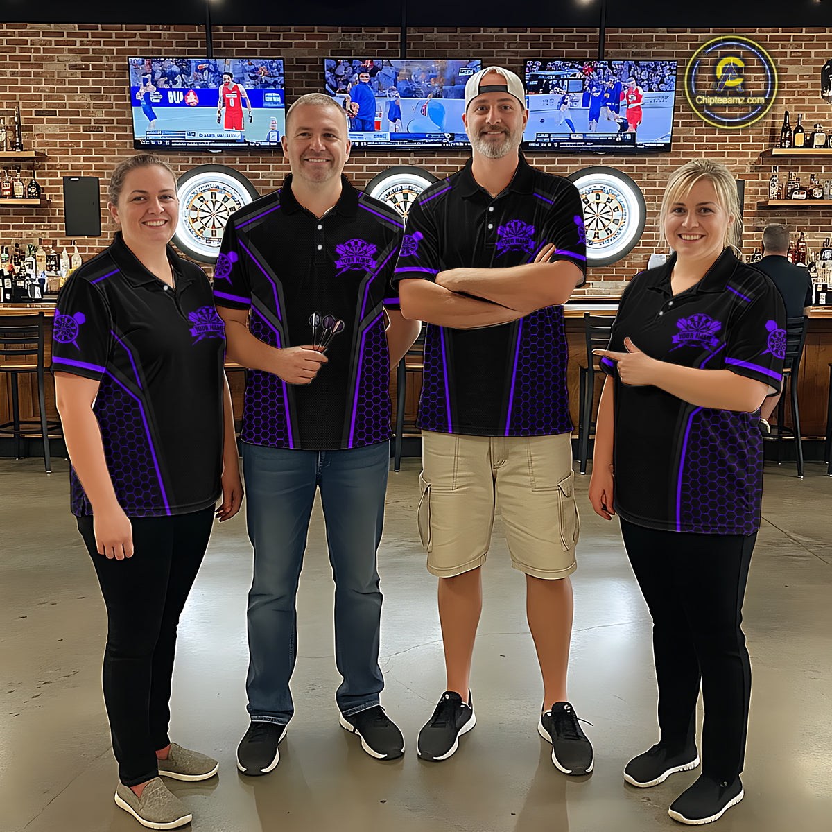 Black & Purple Dart Team Shirt for Men Custom Dart League Jersey Polo & 1/4-Zip DHT98