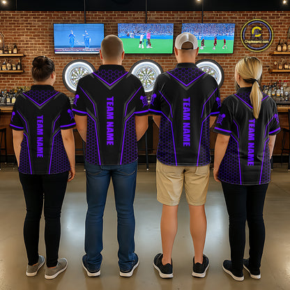 Black & Purple Dart Team Shirt for Men Custom Dart League Jersey Polo & 1/4-Zip DHT98