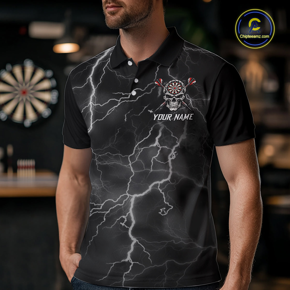 Custom Lightning Thunder Skull Dart Shirt for Men Dart Jersey Polo & 1/4-Zip DHT99