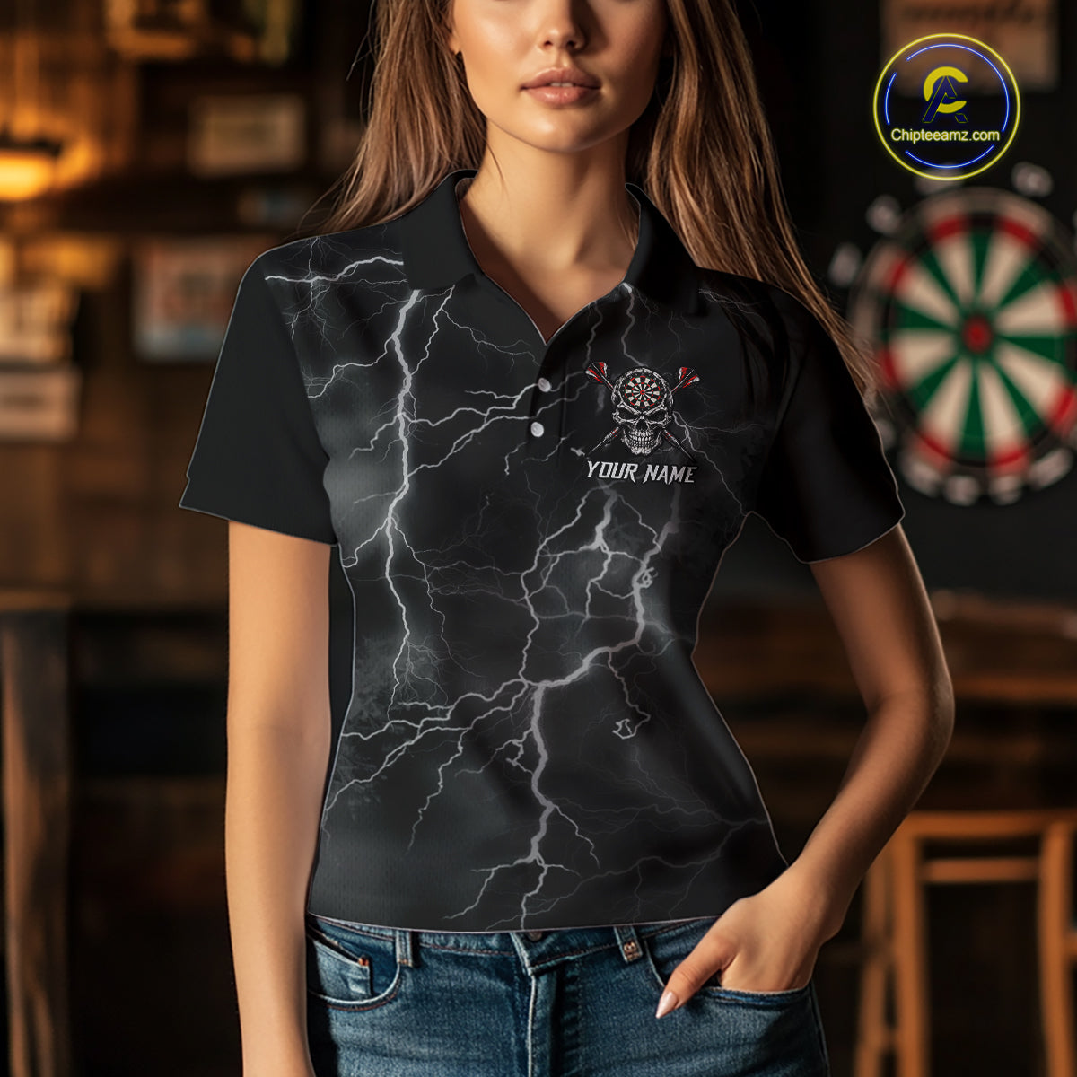 Custom Lightning Thunder Skull Dart Shirt for Women Dart Jersey Polo & 1/4-Zip DHT99