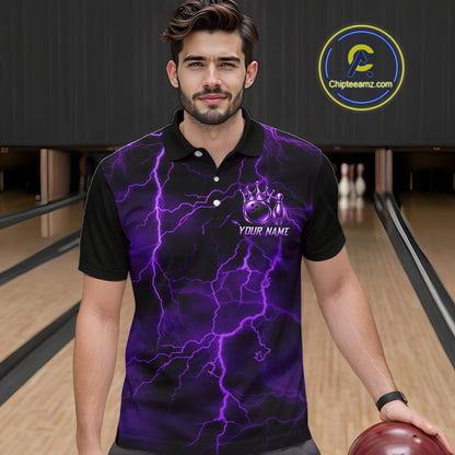 Custom Purple Thunder Lightning Bowling Shirt for Men Crown Bowling Ball Jersey QZT1392