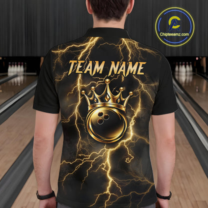 Custom Gold Thunder Lightning Bowling Shirt for Men Crown Bowling Ball Jersey QZT1392