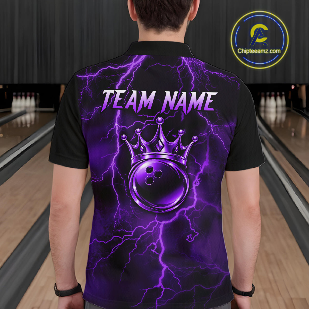 Custom Purple Thunder Lightning Bowling Shirt for Men Crown Bowling Ball Jersey QZT1392