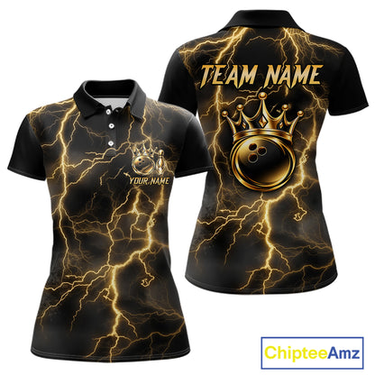 Custom Gold Thunder Lightning Bowling Shirt for Women Crown Bowling Ball Jersey QZT1392