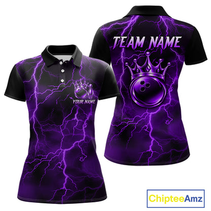 Custom Purple Thunder Lightning Bowling Shirt for Women Crown Bowling Ball Jersey QZT1392