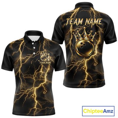 Custom Gold Thunder Lightning Bowling Shirt for Men Crown Bowling Ball Jersey QZT1392