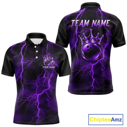 Custom Purple Thunder Lightning Bowling Shirt for Men Crown Bowling Ball Jersey QZT1392