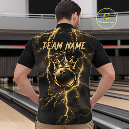 Custom Gold Thunder Lightning Bowling Shirt for Men Crown Bowling Ball Jersey QZT1392