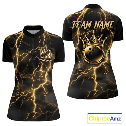 Custom Gold Thunder Lightning Bowling Shirt for Women Crown Bowling Ball Jersey QZT1392