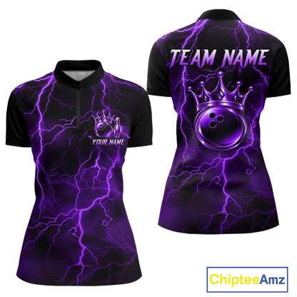 Custom Purple Thunder Lightning Bowling Shirt for Women Crown Bowling Ball Jersey QZT1392