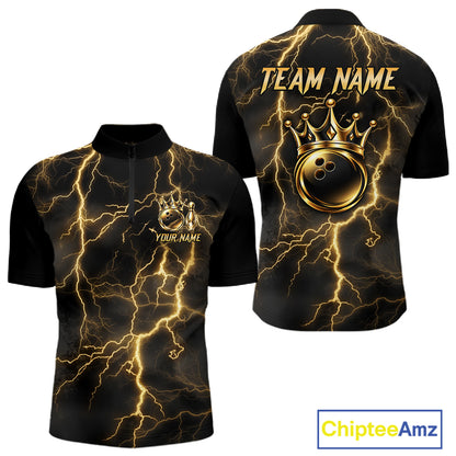 Custom Gold Thunder Lightning Bowling Shirt for Men Crown Bowling Ball Jersey QZT1392