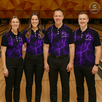 Custom Purple Thunder Lightning Bowling Shirt for Men Crown Bowling Ball Jersey QZT1392