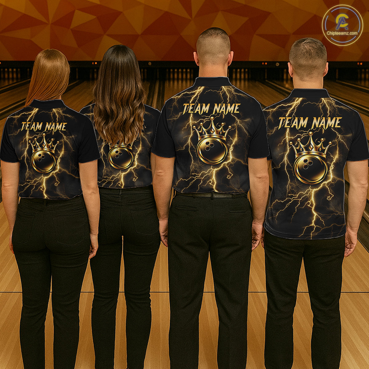 Custom Gold Thunder Lightning Bowling Shirt for Men Crown Bowling Ball Jersey QZT1392