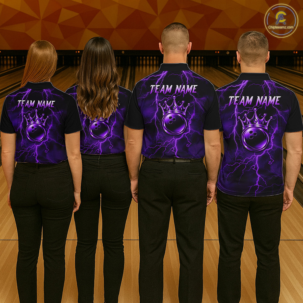 Custom Purple Thunder Lightning Bowling Shirt for Men Crown Bowling Ball Jersey QZT1392