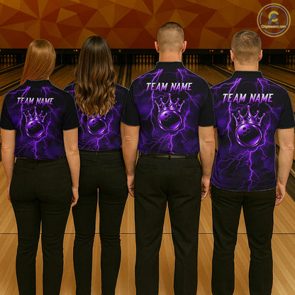 Custom Purple Thunder Lightning Bowling Shirt for Men Crown Bowling Ball Jersey QZT1392