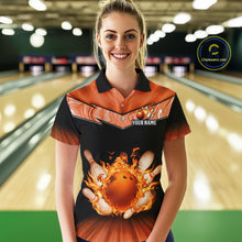 Load image into Gallery viewer, Orange Flame Bowling Team Shirt Customized Polo &amp; Quarter-Zip Bowling Team Jersey for Women QZT838